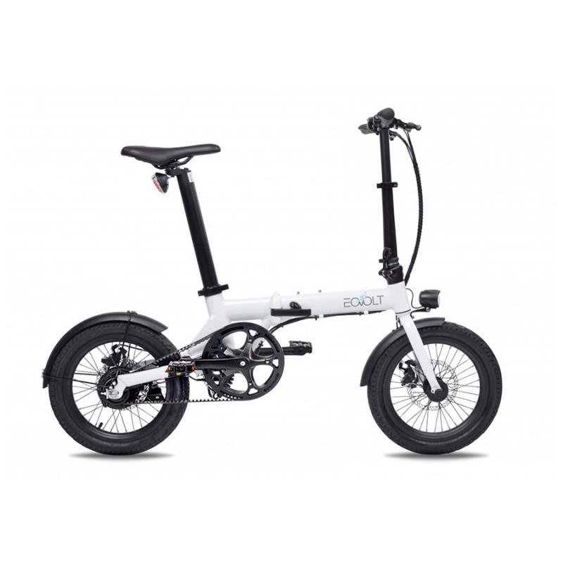 Un vélo électrique pliant eovolt de couleur blanche